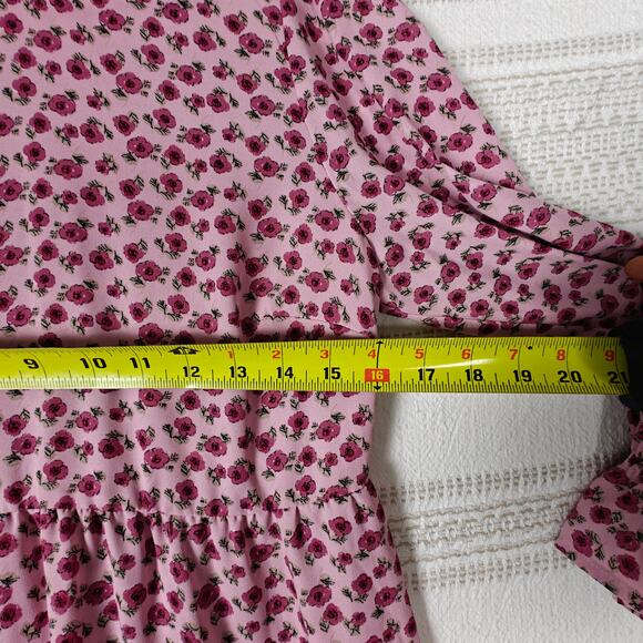 Sweet Storm Pink Floral Tiered Long Sleeve Dress Size L New Boho Chic - Picture 4 of 8